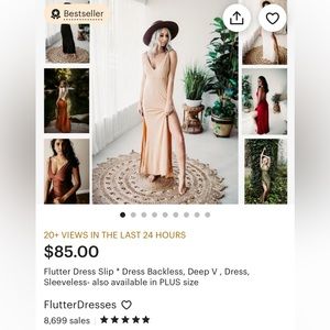 Slip dress, beige, backless